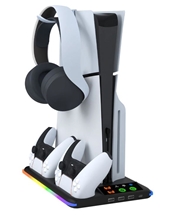 Universal Cooling Fan Base with RGB Lights, Controller Charger and Headset Mount for PS5 Slim (PS5)	